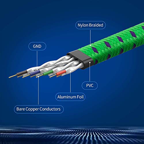 Nc Xqin Ethernet Cable 10 Ft, Cat 7 Ethernet Cable Nylon Braided Heavy Duty Flat Internet Cable Lan Cable Rj45 Shielded Network Cable Compatible For Pc, Gaming, Ps4/5, Xbox,Modem,Router #TOP1