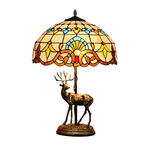 Lampada da Tavolo in Stile A 2 Luci, 16 Pollici, in Vetro Colorato, con Paralume in Stile Barocco, per Soggiorno, Scrivania Antica Accanto al Tavolino da caffè De