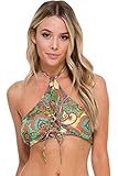 Luli Fama Women's Callejera Reversible Criss Cross Peek A Boo Bikini Top, Multi, L