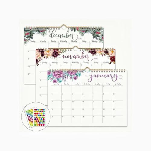2026 Wall Calendar - 12 Months Wall Calendar January 2026 - December 2026, 28 X 21 Cm, Creative Minimalist Floral Design, Suitable for Hanging on the Wall, For School Home Office Planning Organizing.