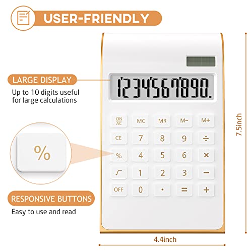 Calculators, Desktop Calculator With Large Lcd Display, 10 Digits Solar Power Basic Office Calculator, Gold Office Desk Supplies And Accessories #TOP1