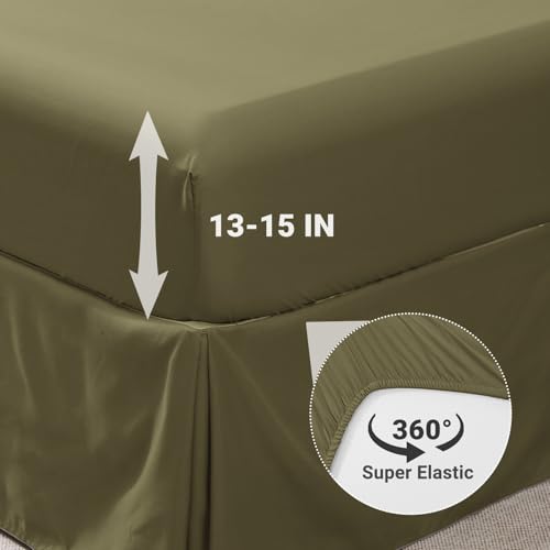 JOLLYVOGUE Olive Green Cal King Size Comforter Sets 7 Pieces, Pintuck Bed in a Bag Comforter Set for Bedroom, Bedding Comforter Sets with Comforter, Sheets, Ruffled Shams & Pillowcases