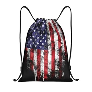 American Flag Drawstring Bag, Patriotic Usa Flag Drawstring Backpack for Women Men, Light Sackpack String Cinch Bag for Sport Gym Beach Shopping Yoga