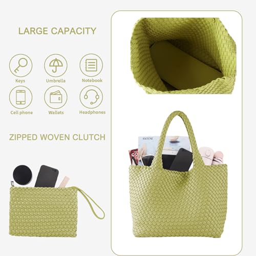 Image of Woven Tote Bag for Women Vegan Leather Handwoven Bags with Small Purse