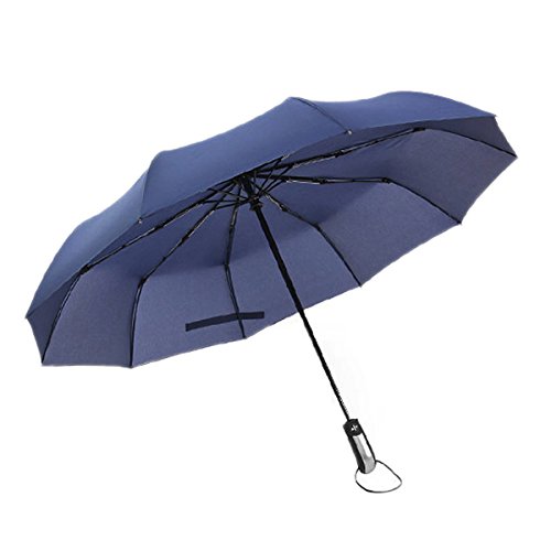 SUAVER Paraguas de Viaje Paraguas Automático Plegable a Prueba de Viento con 10 costillas reforzadas, manija de apertura / cierre automático y antideslizante para fácil transporte (Azul)