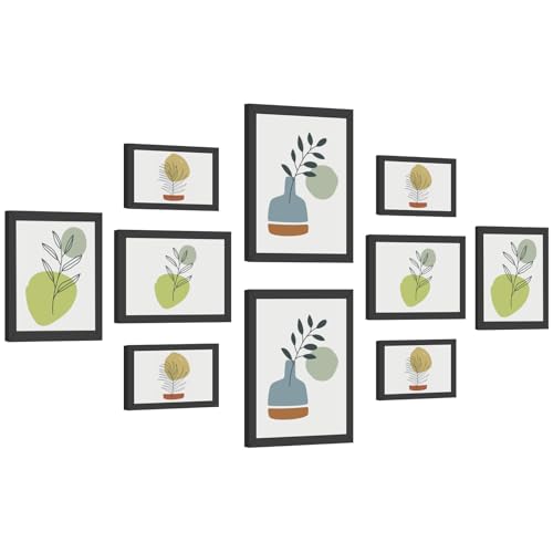 Cozary Kit di 10 Cornici Foto con Vetro, Dimensioni Varie, Due da 20x25cm, Quattro da 13x18cm e Quattro da 10x15cm, Cornici Multiple da Parete e Portafoto da Tavolo per Soggiorno, Camera, Pranzo