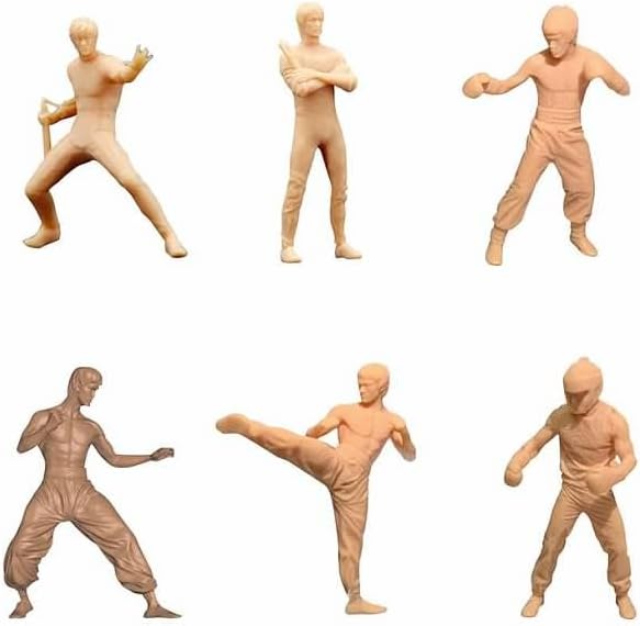 ZEDACA (6 Pcs) 1/64 Kung Fu Classic Action Miniature Model Sand Table Villain Scene Need to Be Colored by Yourself
