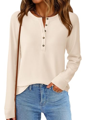 Image of PRETTYGARDEN Women's Long Sleeve Waffle Knit Henley Shirts