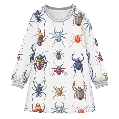 Girl Long Sleeve Dress Insects Pattern Print Art Design Girls Dresses A-Line Casual Tunic Playwear 2-8 Years