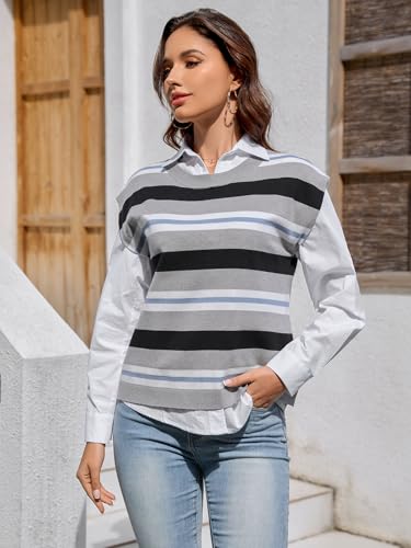Image of Moreone Womens Sweater Vest Cap Sleeve Crew Neck Sleeveless Casual Ribbed Knit Cropped Pullover Tank Tops