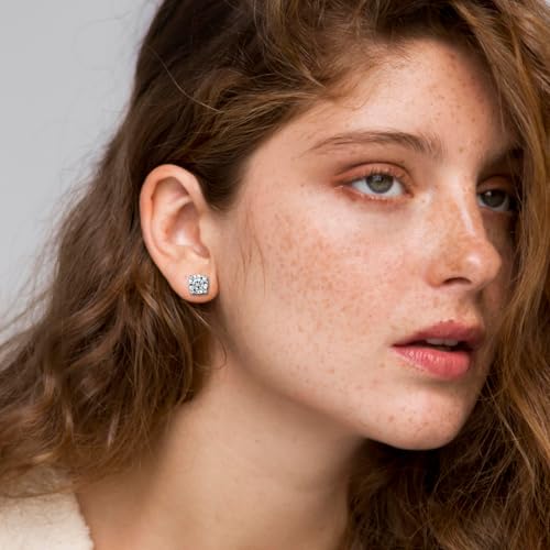 18K Gold Plated Sterling Silver Cubic Zirconia Stud Earrings for Women Men, Simulated Diamond CZ Studs Hypoallergenic Jewelry4