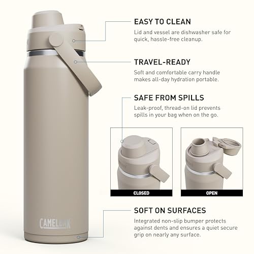 Image of CamelBak Thrive Chug Insulated Stainless Steel Water Bottle, Cold Retention with High Flow Lid for Everyday Hydration and Active Use, 25oz, Stone