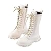 White Combat Boots for Girls with Side Zipper Lace-Up Knee-High Lug Sole Dress/School Boots – Toddler/Little/Big Kids 4-12 Years