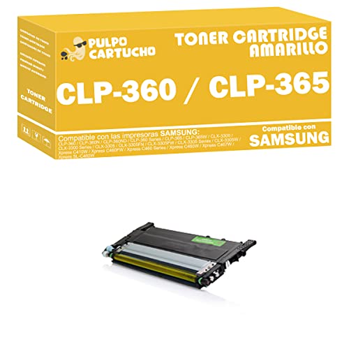 Pulpo Cartucho   Toner CLP 360 / CLP 365 Amarillo Compatible con Samsung CLT Y406S   Premium   Valido para Impresoras Samsung CLP 360 / CLP 365 / CLX 3300 / CLX 3305 / Xpress C410 / Xpress C460 Series