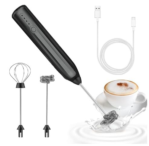 Halbautomatischer Schneebesen, Elektrischer Milchaufschäumer Stab, USB-Wiederaufladbar, Handmixer Shaker Elektrisch, 3 Geschwindigkeiten Milchschäume, Edelstahl Milk Frother Für Kaffee(schwarz)