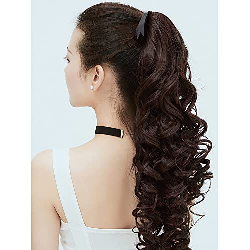 Extensão grossa de rabo de cavalo alto ondulado com densidade 150% invisível e fofa para amarrar rab