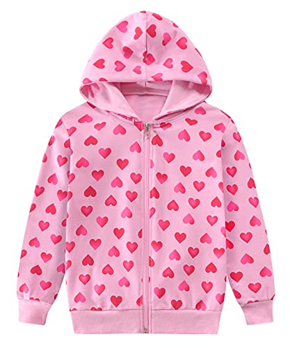 EULLA Mädchen Kapuzenpullover mit Reißverschluss für Kinder, Baumwoll-Tops, Einhorn-Dinosaurier, langärmelig, Jacke, Kleinkind-Sweatshirt, Outfit, Kleidung, Geschenk, 1-7 Jahre, 3# Love Pink, 116 Cover