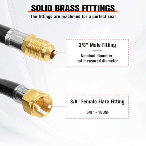 Image of Wadoy 3 /8 inch Propane Extension Hose 12FT, 3 /8 inch Male & Female Brass Flare Fittings Low Pressure Safe Flexible LP-GAS Line for BBQ, Heater, Fire Pit, Generator & RV