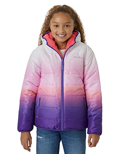 Image of Eddie Bauer Girls' Reversible Jacket - Deer Harbor Waterproof Lightweight Puffer Coat with Faux Shearling Lining (5-20)