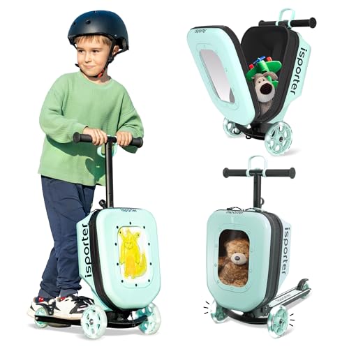 iSporter Luggage Scooter for Kids Ages 2-5 or 3-5 | Ride-On Suitcase Scooters for Boys Girls | Foldable & Height Adjustable, 110 lbs Max