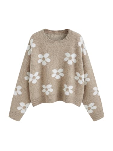CIDER Floral Cozy Sweaters for Women Trendy Long Sleeve Cute Fall Outfits Casual Knit Pullover Sweater Fashion Clothes