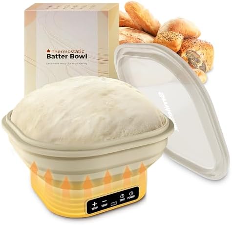 Electric Heated Silicone Dough Proofing Box with 6-Level Temp & Timer Control - Collapsible Sourdough Proofer with Removable Heating Base, Dishwasher Safe Bowl (2L, Square)