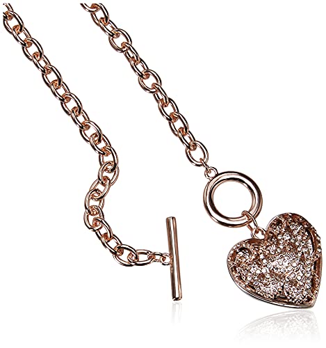 GUESS Rose Gold-Tone Pave Crystal Glass Stone Heart Pendant Toggle Necklace2