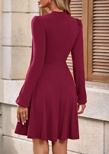 Image of PRETTYGARDEN Womens Long Sleeve Mini Dress 2026 Fall Trendy Crewneck Ribbed Knit Soft A Line Flowy Summer Formal Dresses