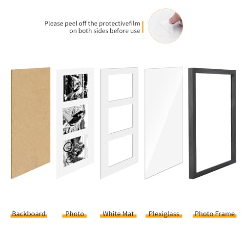 9x18 Oak Wood Picture Frame - 9x18 Photo Frame with Mat Display 3Pcs 5x7 Photos, 5x7 Picture Frame Wood, Natural Solid Wooden Picture Frames for Wall Art Photo and Prints(1 Pack, Black)
