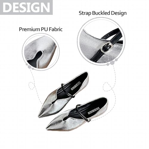 Womens Pointed Toe Flat Mary Jane Shoes Comfortable Elegant Leather Soft Sole Adjustable Strap Buckled Dress Ballet Flats for Dance Walking Casual Daily4