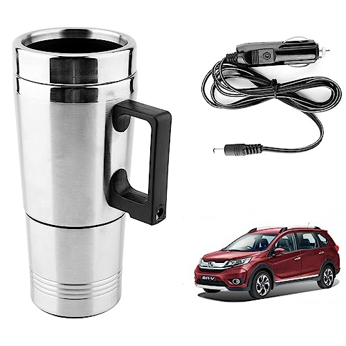 Image of Oshotto 12V Stainless Steel Car Heating Kettle /Mug, Travel Friendly electric Tea /Coffee maker Compatible with Honda BR-V (300ml) - Silver