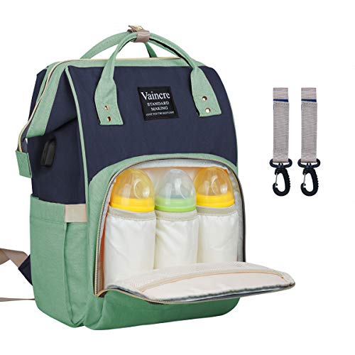 Vaincre Diaper Bag With USB Charging Port, Waterproof Diaper Backpack, Nappy Bags for Travel with Baby