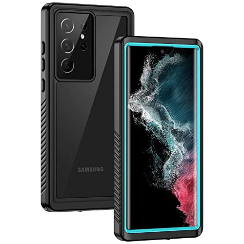 Lanhiem for Samsung Galaxy S22 Ultra Case IP68 Waterproof Dustproof with Built-in Screen Protector Heavy Duty Full Body Protective Phone Case for Samsung S22 Ultra 5G Blue/Clear