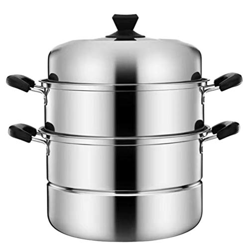 Cabilock 3Layer Stainless Steel Steam Pot with Lid for Cooking Soup and Steaming Food for Gas Electric Grill Stove 28cm