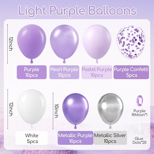 Image of 60pcs Purple and Silver Balloons 12inch with Pearl Purple White Metallic Silver Confetti Balloons for Wedding Bridal Baby Shower Birthday Party Decorations