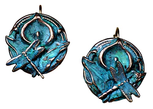 Elaine Coyne Wearable Art Patina Zen Dragonfly on Calla Lily Earrings