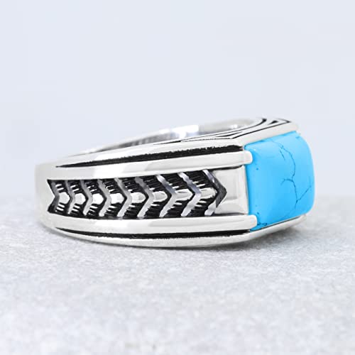 Chimoda Sterling Silver Rings For Men With Arrow Pattern, Anillos De Hombre, Mens Rings, Handmade Sterling Silver Rings With Turquoise Gemstone (Turquoise,11) #TOP7