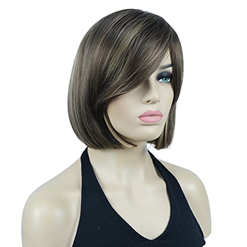 Lydell 8" Straight Short Wigs Bob Hair with Bangs Cute Central Dot Top Heat Resistant Synthetic Wigs (L8-124 Brown Mix) - Image 2