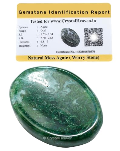 Image of Certified Moss Agate Crystal Thumb Worry Pebbles Stones for Anxiety Stress Relief Massage - AAA Grade Original Healing Gemstone Agate Rubbing Stone for Yoga Meditation Spiritual Reiki Feng Shui