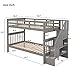 Harper & Bright Designs Twin Over Twin Bunk Bed with Stairs and Shelf for Storage, Solid Wood Bunk Beds Frame for 2, Saving Space and Wood Support, Grey