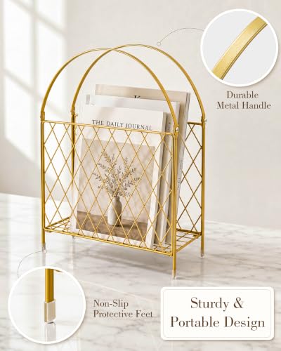 Medcph Gold Metal Magazine Holder, Magazine Rack & Storage Basket Organizer - image 6