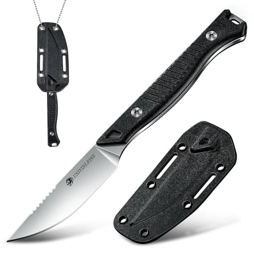 univinlions Neck Knife Outdoor Neckknife D2-Edelstahl Survival Feststehendes Messer Halskette mit Kydex ScheideCampingmesser G10 Griff Mini EDC Messer Geschenk für Männer Schwarz