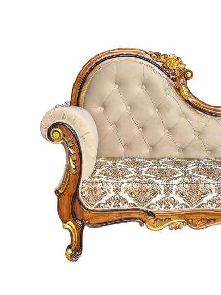 Image of Victorian Style Chaise Lounge, Tufted Cream Upholstery, Mahogany Wood Frame, Classic Living Room Furniture (diwan 3 Set)
