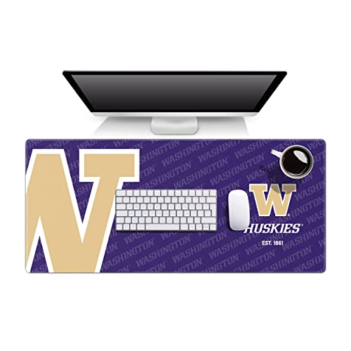 Image of YouTheFan NCAA Washington Huskies Logo Series Desk Pad | Water And Stain Resistant, Heavy-Duty Non-Slip Rubber Backing, Stitched Edge, Fits Under Mouse, Computer And Keyboard