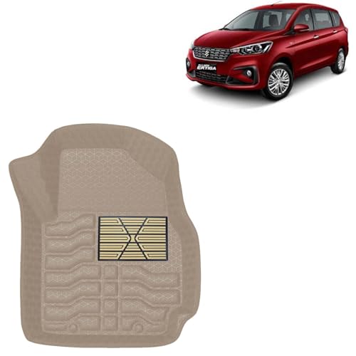 Image of Kingsway Accessories Premium 4.5D Car Floor Mats Only Compatible with Maruti Suzuki Ertiga (Year 2018 to 2022) All Model, Set 4 Pcs, 100% Waterproof Tray Shape PVC Foot Mats | Beige | 1 Year Warranty