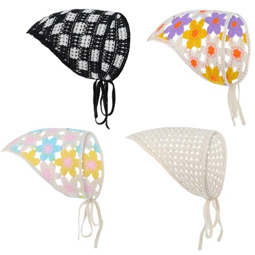 Quilax 4Pcs Crochet Bandana Headband, Cute Flowers...