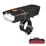 Bicycle Front Headlight and Back Taillight USB Rechargeable Bike Light Set waterproof smart phone charging Road Bicycle Lights 1200 lumens, high brightness 5200mAh , for night riding, camping, fishing