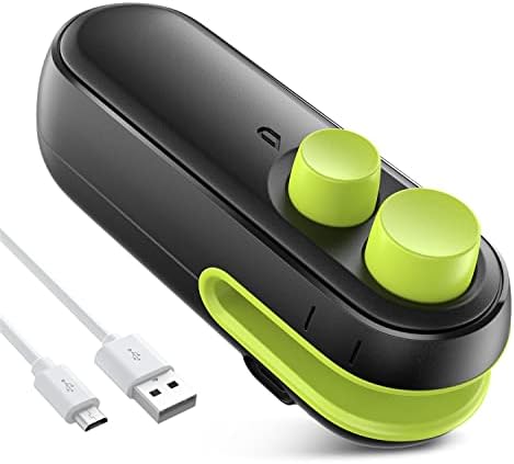 NOVFIT Mini Bag Sealer Rechargeable, 2 in 1 Bag Heat Sealer With Cutter, Handheld Portable Bag Resealer Machine for Keeping Snack Cookies Food Fresh, Practical Kitchen Gadget (Green)