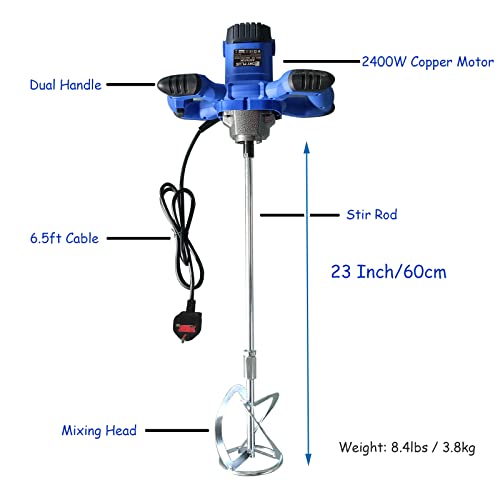 Powerful Paddle Mixer Electric Drill Mixer with M14 Thread Mixing Stirring Rod, 120mm Mixer Diameter, Adjustable 6-Speed Easy to Operate, Lock Button, for Mixing Paint, Plaster, Cement, Resins - Image 2