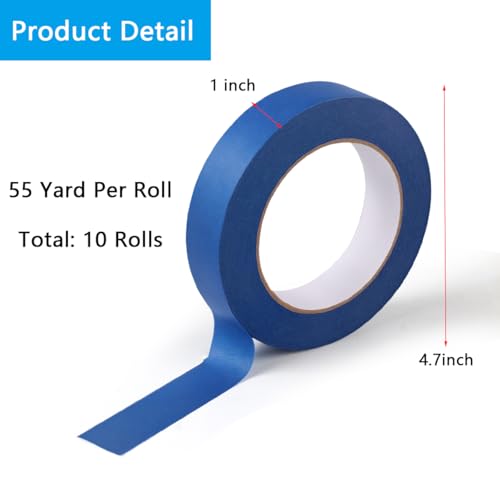 Image of 10 Rolls Blue Painters Tape, 1 Inch x 55 Yards Masking Tape Premium Painter's Tape Bulk Paint Tape for Wall Painting, DIY, Craft & Arts, Automotive, Home Decoration, Easy Removal